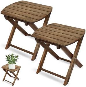 Timberholm-2Pcs Small Folding Tables, Outdoor Wood Coffee Table, Portable Side Table, Patio Folding Table, Small Wooden Folding Table (12.2" Height, Walnut, Oval)