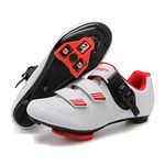 Vicogn Indoor Cycling Shoes for Men Women Compatible with Peloton Bike Pre-Installed with Look Delta Cleats Outdoor Road Biking, White, 8.5 Women/6.5 Men