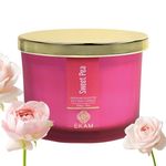 EKAM 3 Wick Soy Wax Aroma Scented Candle Aromatic Fragrance of Sweet Pea Long Lasting 256 GMS, Up to 35 Hours Burn Time, Ideal for Home Décor, Gifting, Durgapuja, Diwali, Christmas