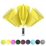 RUMBRELLA Large Reverse Umbrella, Yellow Upside Down Inverted Folding Umbrellas for Rain, 50 Inch Travel Umbrella with Safety Reflective Strip