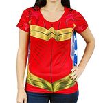 Womens Wonder Woman Superhero Costume T Shirt with Cape Red Medium EU 36-38 Red