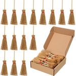 30 Pcs Miniature Mini Straw Brooms Artificial Halloween Straw Craft Decoration Small Dollhouse Witch Broomstick with Red Ropes Wizard Toy Witches Accessory for Costume Cosplay Party