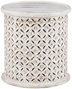 Powell Sympico Table d'appoint Ronde en Bois, Métal, Blanc délavé