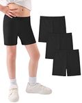 JOCMIC Girls Shorts Cotton Cycling Shorts for Teen Girls Breathable and Safety Bike Shorts Summer Shorts Sports Gym Dance 3 Pack Black, 10-12 Years, Tag 150