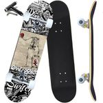 ANYFUN Pro Complete Skateboards for Beginners Girls Boys Kids Youths Teens Adults 31"x8" Skate Boards 7 Layers Canadian Maple Double Kick Deck Concave Longboard (Terror)