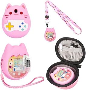 Meetikar Carrying Case and Silicone Cover Compatible with Tamagotchi Pix Virtual Pet Game Machine, (5-in-1) Silicone Cover for Tamagotchi Pix, with Finger Lanyard and Screen Protector (Pink)