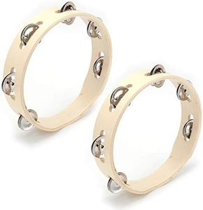 Tosnail 2 Pack 8" Wood Tambourine - Single Row 5 Pairs Jingles