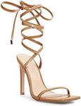 Ermonn Womens Strappy Lace Up Square Open Toe Stiletto Heeled Sandals High Khaki HeeIs Criss-Cross Summer Dress Wedding Size 7