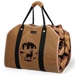 ART-GIFTREE Large Firewood Carrier Waxed Canvas Logs Carrier Tote Bag with Handles, 39 X 18 Heavy Duty Wood Holder for Fireplace - Reindeer