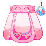 Princess Tent for Kids with 50 Balls,Toys for Girl Birthday Gift with Star Light,Pop Up Foldable Ball Pits for Kids with Carrying Bag, Indoor & Outdoor Play Tent