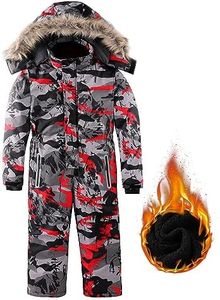 AFILOK Kid's Winter Overalls Ski Suits Boy's and Girl's Waterproof Snowboard Jumpsuits One Piece Snowsuit Jackets Coats (10-12, Red Camouflage)