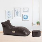 Wakefit Bean Bag, Bean Bag with Beans Filled, Bean Bag Sofa, Bean Bags, Diwali Gifts, Bean Bags with Footrest, Original Leatherette Lounger Bean Bag with Beans and Footrest (Brown)