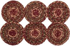 VHC Brands Cider Mill Primitive Red Textured Striped Round Table Decor Jute Coaster Set of 6, 4"