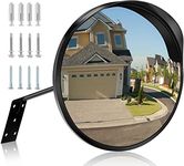 12" Convex Security Mirror, Adjustable Angle and Wide View for Garage and Traffic Driveway Park Assistant, Curved Security Mirror with Adjustable Fixing Bracket Indoor and Outdoor