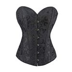 RHISLEO Women Classic Lace-up Floral Burlesque Basque Bustier Shaper Overbust Boned Corset Top (Black Floral Top, 10)