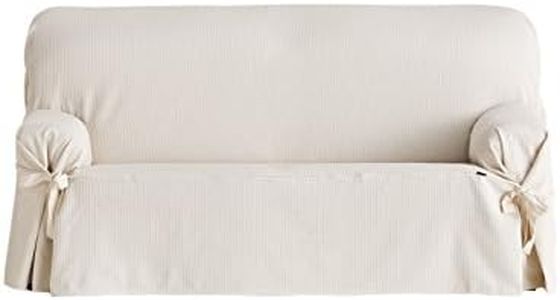 Eysa Bianca - Copridivano con fiocchi, 100% cotone, Tessuto non elastico, colore: ecru, 180 - 230 cm / 3 posti