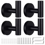 KissDate 4 Pack Towel Hooks, Wall Coat Hook Bathroom Matte Black Robe Hook SUS 304 Stainless Steel Heavy Duty Door Hanger Clothes Cabinet Closet Sponges Hook Shower Robe Hand Hooks for Bathroom