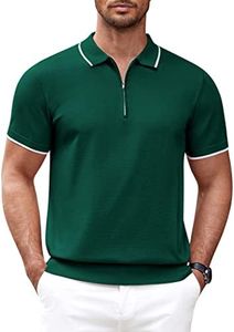 COOFANDY Mens Muscle Athletic Tennis Performance Stripe Zipper Polo T Shirt, Green, Large, Short Sleeve