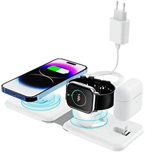 Qoosea Cargador Inalámbrico 15W 3 en 1 Estación de Carga Plegable Magnética Rápida para i.Phone 14/13/12/11/XS/X/8 Series, Samsung Galaxy, iWatch Series, AirPods Pro/3/2 Blanco