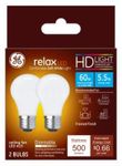 GE Relax LED Ceiling Fan Light Bulbs, 5.5 Watts (60 Watt Equivalent) Soft White HD Light, Frosted Finish, Medium Base, Dimmable (2 Pack)