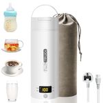 Small Electric Travel Kettle, 500ML/300W Portable Kettle Mini 316 Stainless Steel Water Cup, Automatic Shut-off Heating, with Reversible Lid for Tea, Coffee, Baby Milk,Flip Cover(White)