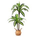 Ferrgoal Artificial Plants, 4 Ft Dracaena Tree Faux Plants Indoor Outdoor Decor Fake Tree with Woven Seagrass Basket Plants for Home Decor Office Living Room Porch Patio Perfect Housewarming Gift