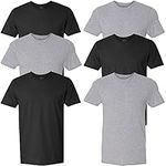 Fruit of the Loom Men's Stay Tucked Crew T-Shirt, Classic Fit - Black/Grey - 6 Pack, Medium