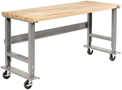 Global Industrial Mobile Adjustable Height C-Channel Leg Workbench, Maple Butcher Block Square Edge, 72"Wx36"D, Gray