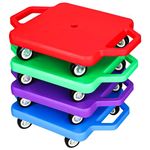 4 Pcs Sports Scooter Board with Handles,Fun Sports Scooters with Plastic Casters,Floor Scooter, Sitting Scooter Board for Kids Children Gym Indoor Outdoor Activities Play Equipment,Over 6 Years Old