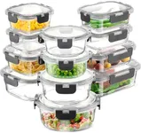 FineDine 24 Piece Glass Storage Containers with Lids - Leak Proof, Dishwasher Safe Glass Food Storage Containers for Meal Prep or Leftovers, Gray