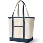 Lands' End Open Top Long Handle Canvas Tote Bag, Natural/Radiant Navy, Large No Sz