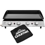 Dellonda 4 Burner Portable Gas Plancha 10kW BBQ Griddle, Supplied with Water Resistant PVC Cover, Stainless Steel - DG234