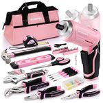 WORKPRO 74-Piece Tool Set with Cordless 3.7V Screwdriver, Pink Tool Kit with Carrying Bag, Tool Kit for Home, Durable, Long Lasting Tool Kit, Perfect for DIY, Home Repair