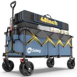 Sekey 48''L Collapsible Foldable Extended Wagon with 660lbs Weight Capacity, Heavy Duty 300L Folding Utility Garden Cart with Big All-Terrain Beach Wheels & Drink Holders. Blue&Grey