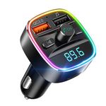 Nulaxy Bluetooth FM Transmitter for Car, Upgraded QC3.0 & 5V 1A Dual USB Charger Bluetooth Car Adapter Wireless Radio, 7-Color LED Backlit Light, Hands-Free Calling, Support USB Drive TF Card - NX10