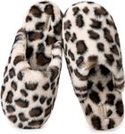 Snug Leaves Women's Fuzzy Memory Foam Indoor House Slippers Faux Fur Lined with Anti-Slip Rubber Sole (Cheetah Beige, 9-10)