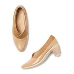 Marc Loire Women Pointed Toe Formal Block Heel Mules Shoes (Beige, 7)