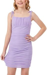 Cute Girls Ruched Bodycon Dress - Fancy Tween Dresses for Dance Spaghetti Straps Backless Mesh Slim Fit Party Dress for Kids Vestidos para Adolescentes Teens Confirmation Dresses Purple 13-14 Years