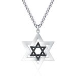 Lattd 925 Sterling Silver Star of David Necklace for Men Black and Silver Jewish Pendant for Boys Two Tone Israel Jewelry Religious Gift with Stainless Steel Cuban Chain 24 Inch, Sterling Silver, No Gemstone