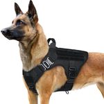 rabbitgoo Tactical Dog Harness for Large Dogs Breed, No Pull Adjustable Military Pet Service Vest with Molle Loop Panels and Easy Control Handle for Training Hunting Walking Hiking, Black, L