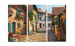 Decor Well Italy Tuscan Village Landscape Painting Print on Stretched Canvas Wall Art Set of 3