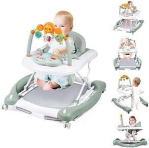 Boyro Baby Baby Walker, 5-in-1 Baby Walkers for Boys and Girls 6-12 Months with Bouncer, Removable Footrest, Feeding Tray & Music, Foldable & Adjustable Activity Walker for 6-18 Months Toddler Infant