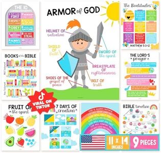 Hadley Designs Sunday School Decorations for Classroom – 9 Bible Posters for Kids, 11x14in Books of the Bible Poster, 10 Commandments, Fruits of the Spirit & More – Colorful Christian Classroom Decor