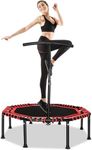 OKSTENCK 48" Silent Mini Trampoline with 4 Level Adjustable Handle Bar Fitness Trampoline Bungee Rebounders Jumping Aerobic Trainers, Rebounder Trampoline Adult,Max Load 440lbs （Red）