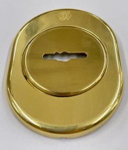 BOCCHETTA ROSETTA PER PORTA PORTONE BLINDATO, PIASTRINA PER CHIAVE DOPPIA MAPPA "FORO CHIAVE SECUREMME" MOSTRINA FINITURA OTTONE LUCIDO 82X62