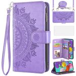 Asuwish Phone Case for Samsung Galaxy A51 5G/A 51 5G UW Verizon Wallet Flip Cover with Tempered Glass Screen Protector and Mandala Flower Leather Credit Card Holder Stand Cell 51A G5 S51 Purple