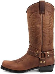 SWZEC Bottes de Cowboy Homme Vintage Mode Broderie Casual Bottes Bout Carrée Rivets Western Bottes Longues Grandes Tailles 40-46 (42,Marron)
