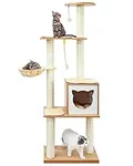 Made4Pets Cat Tree Wood Cat Tower for Indoor Cats 65.6 Inches Modern Cat Condo Scratching Post for Large Cats Climbing, Multi-Level Tall Cat Activity Tree House with Hammock for Kitten Play and Rest