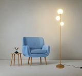 3 Globe Mid Century Modern Floor Lamp for Living Room, Contemporary Gold Lamp with Frosted Glass Shade and Bulbs Included, LED Standing Tall Pole Lamp for Bedrooms, Office - Antique Brass