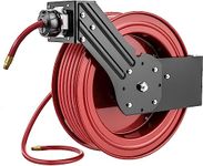 Dolphy Retractable Air Hose Reel Enclosed with 3/8 in. x 20 Meter (65 FT) Hybrid Air Hose with Brass Fittings, Air Compressor Hose Reel Wall Mounted, 300 PSI (Black & Red)